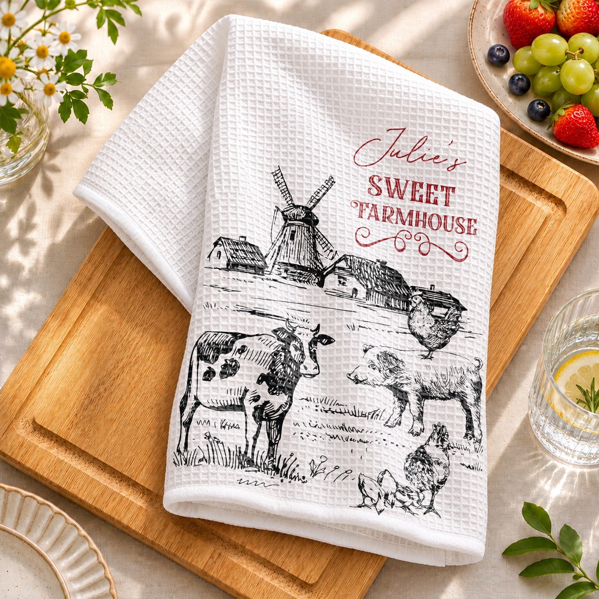 Personalized Farmhouse Kitchen Towel Custom Name Gift for Farm Lover