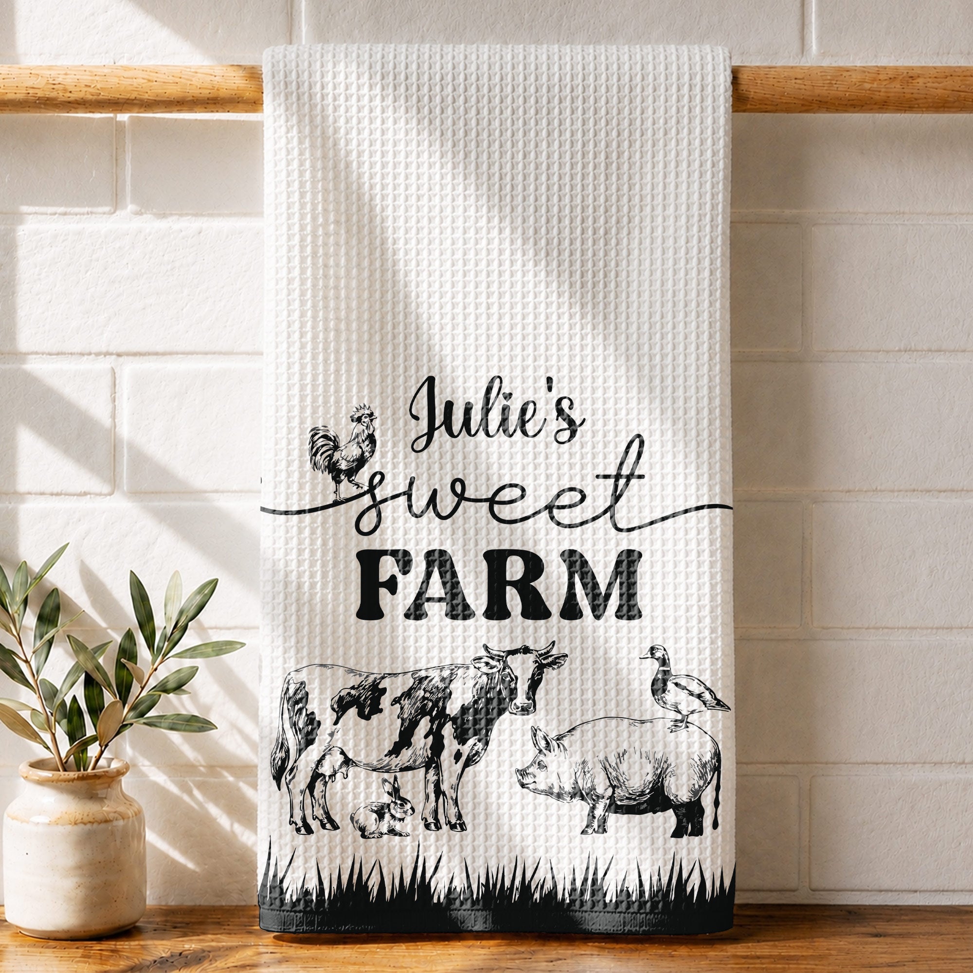 Personalized Farm Kitchen Towel Custom Name Gift for Mom