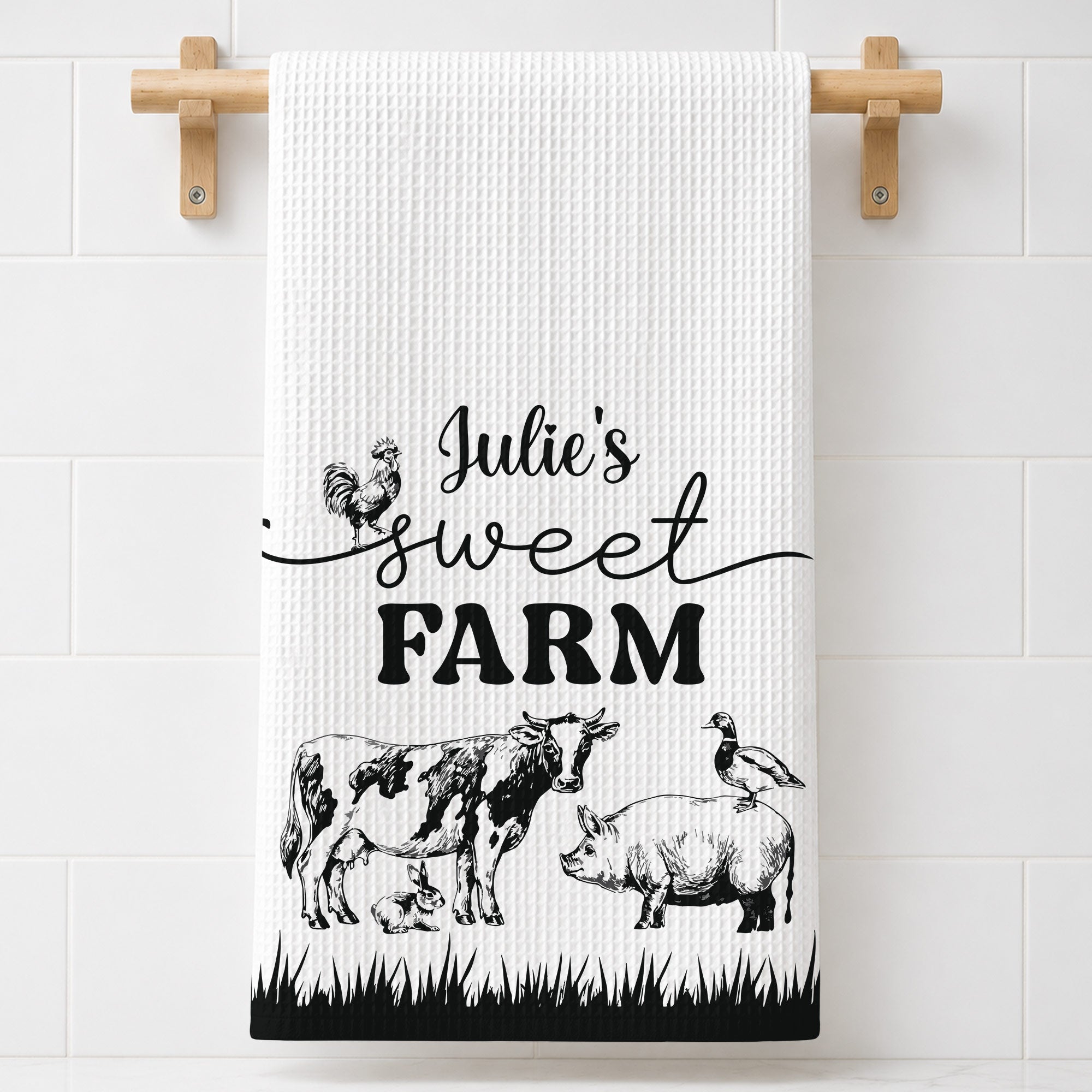 Personalized Farm Kitchen Towel Custom Name Gift for Mom