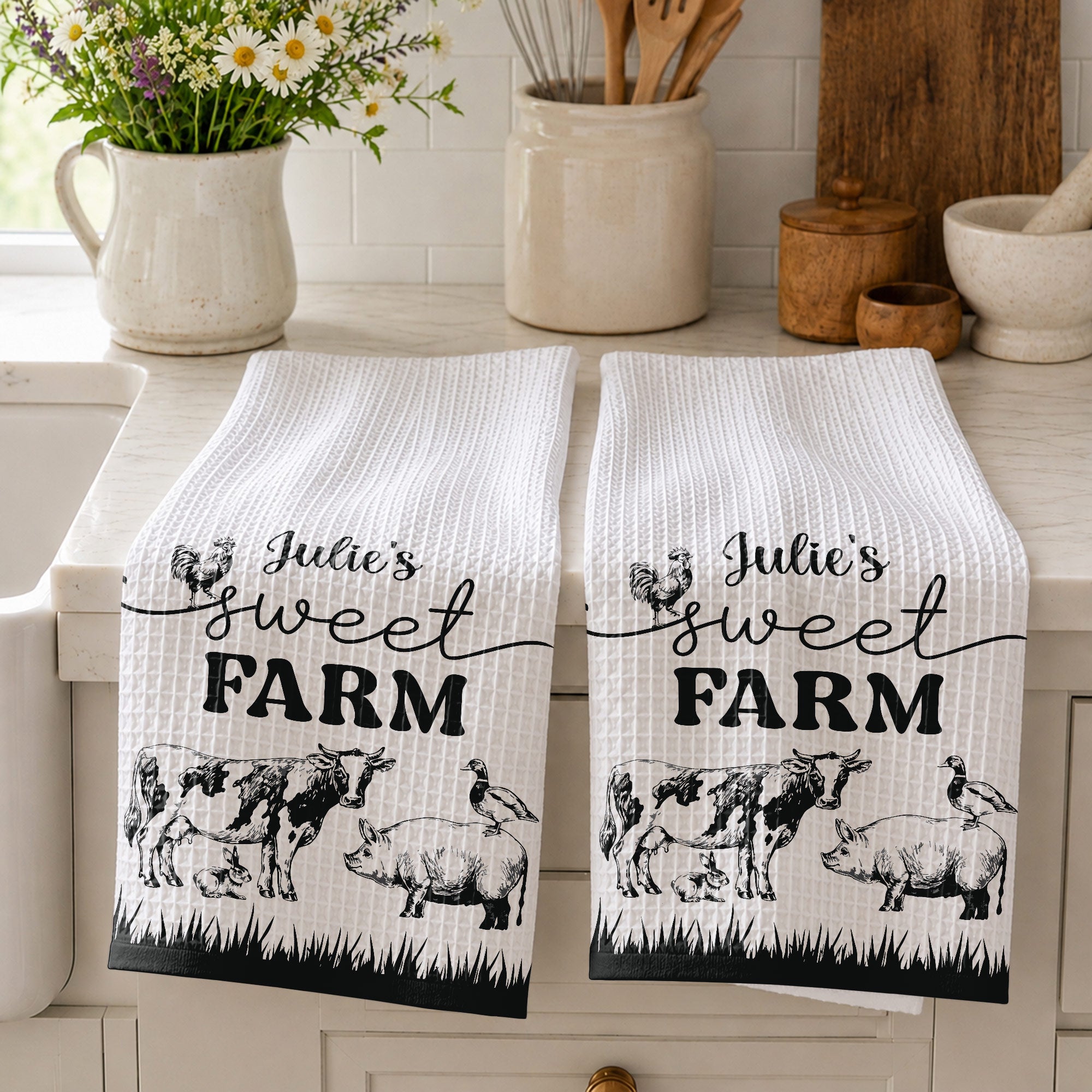 Personalized Farm Kitchen Towel Custom Name Gift for Mom