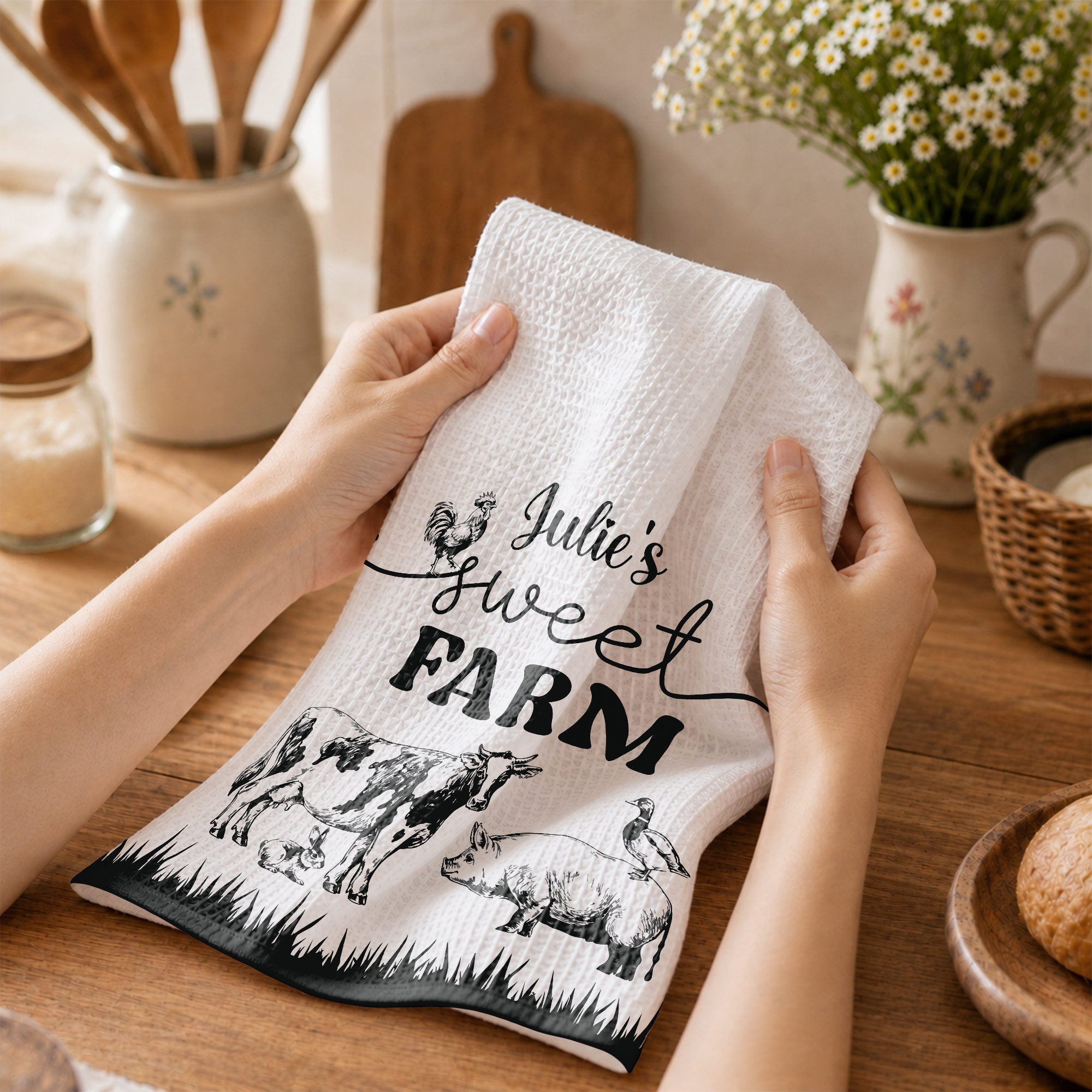 Personalized Farm Kitchen Towel Custom Name Gift for Mom