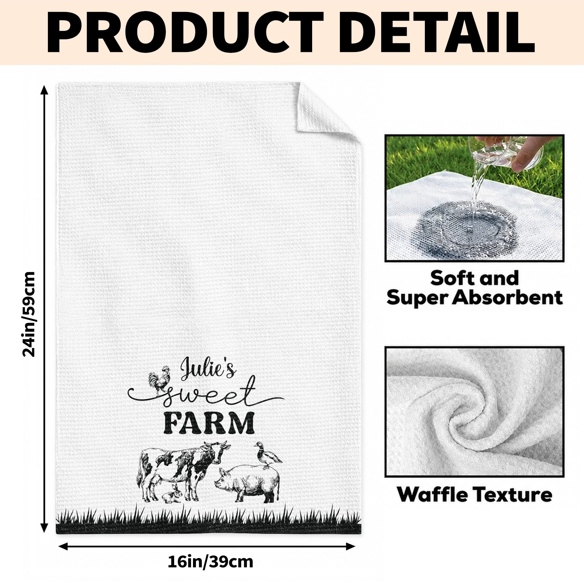 Personalized Farm Kitchen Towel Custom Name Gift for Mom