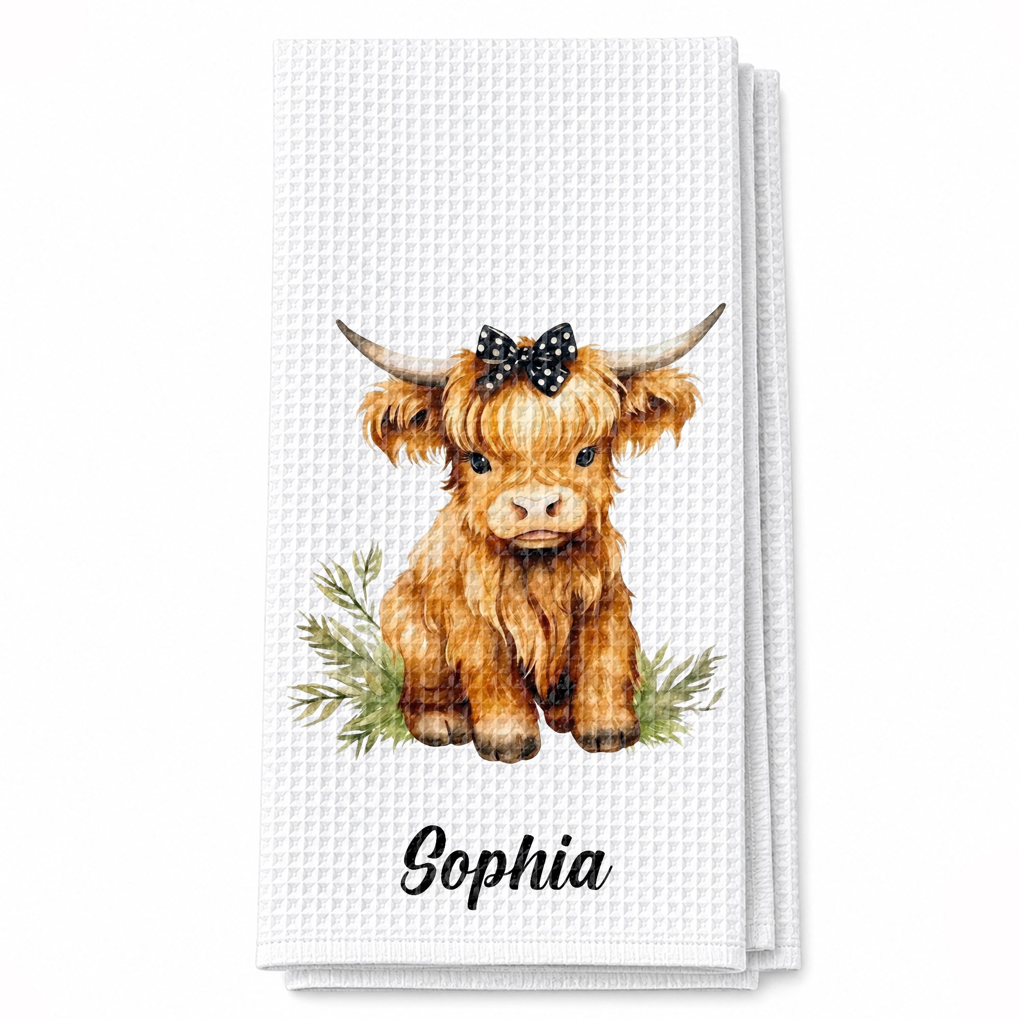 Personalized Kitchen Towel Custom Name Highland Cow Gift