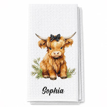 Load image into Gallery viewer, Personalized Kitchen Towel Custom Name Highland Cow Gift
