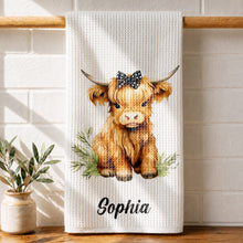 Load image into Gallery viewer, Personalized Kitchen Towel Custom Name Highland Cow Gift
