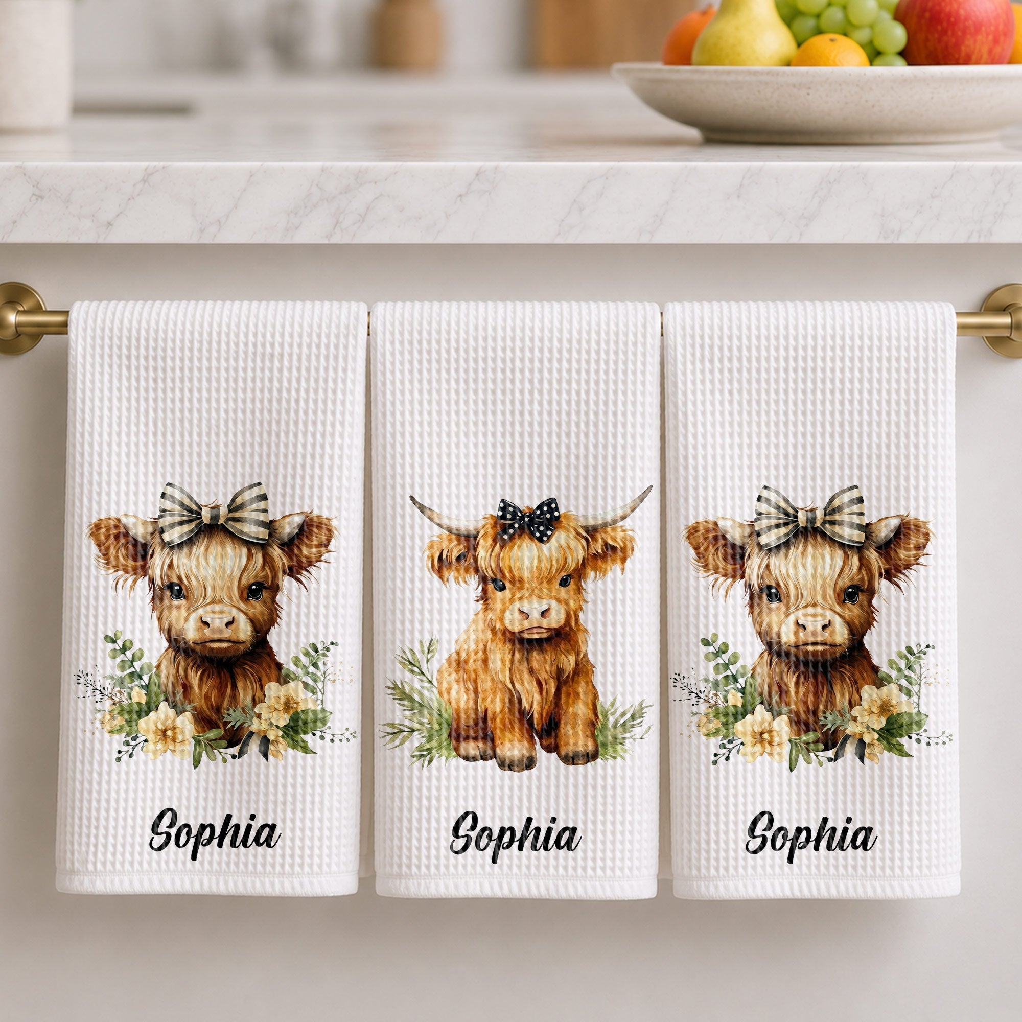 Personalized Kitchen Towel Custom Name Highland Cow Gift