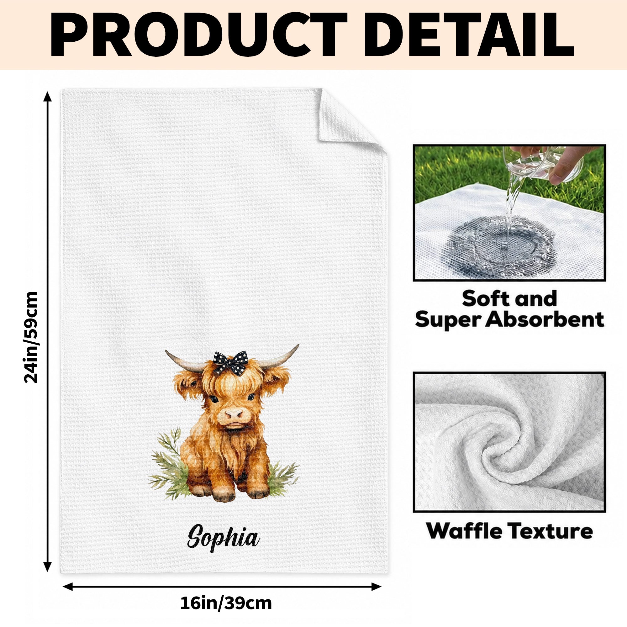 Personalized Kitchen Towel Custom Name Highland Cow Gift
