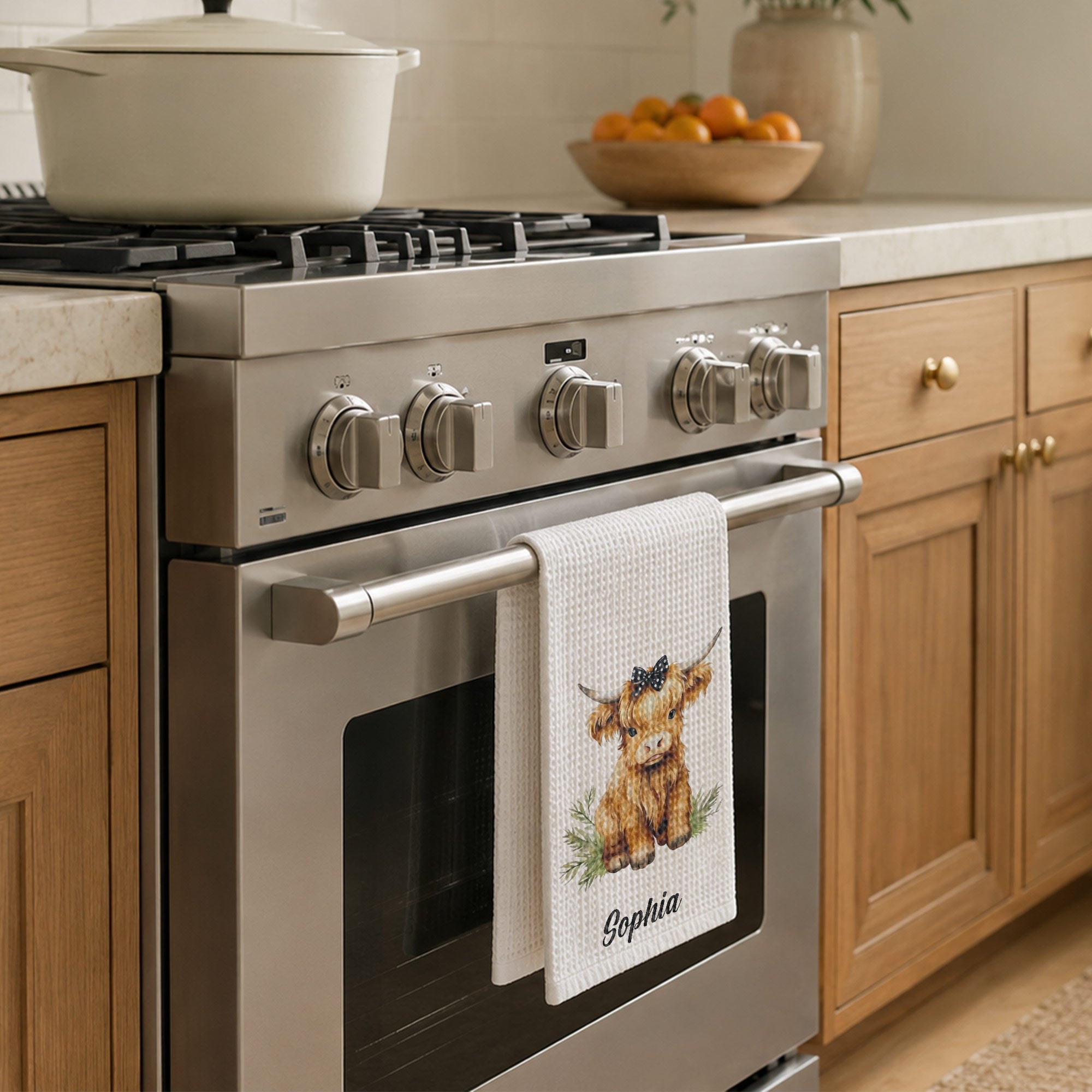 Personalized Kitchen Towel Custom Name Highland Cow Gift