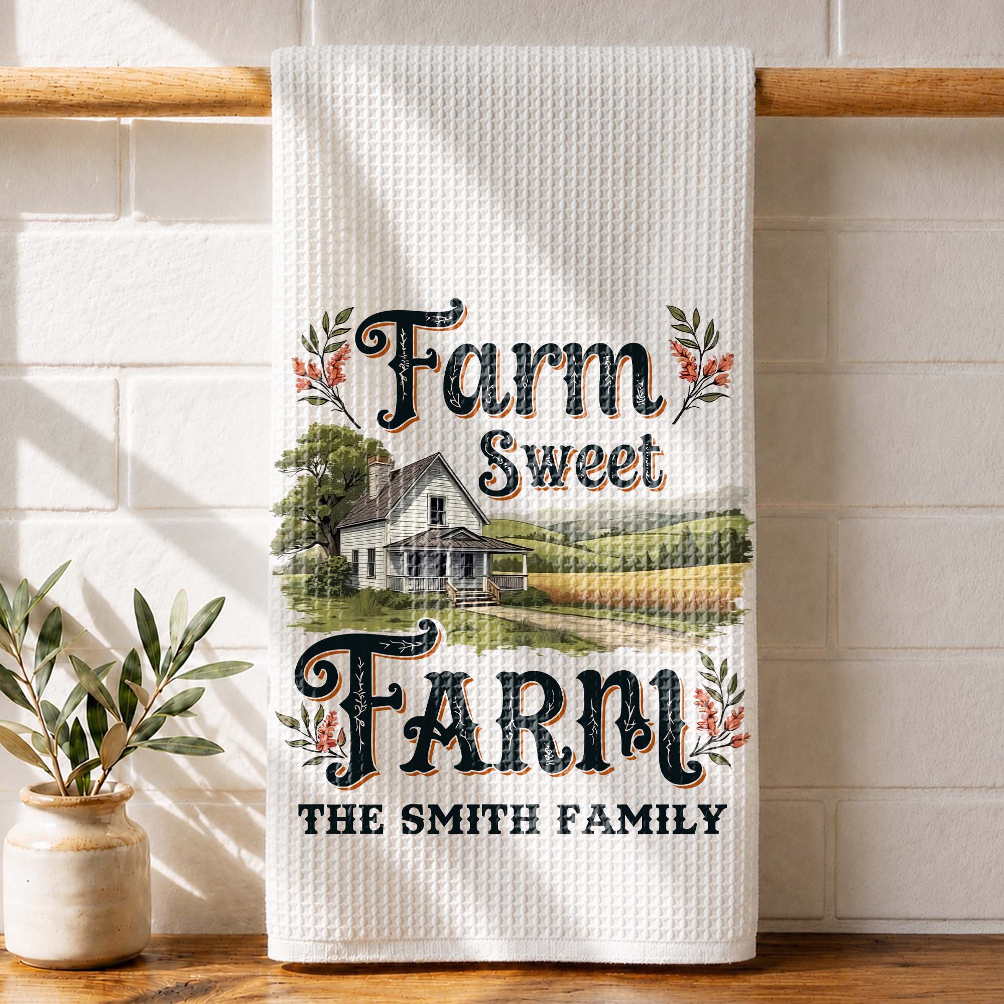 Personalized Kitchen Towel Farm Sweet Farm Family Decor Gift