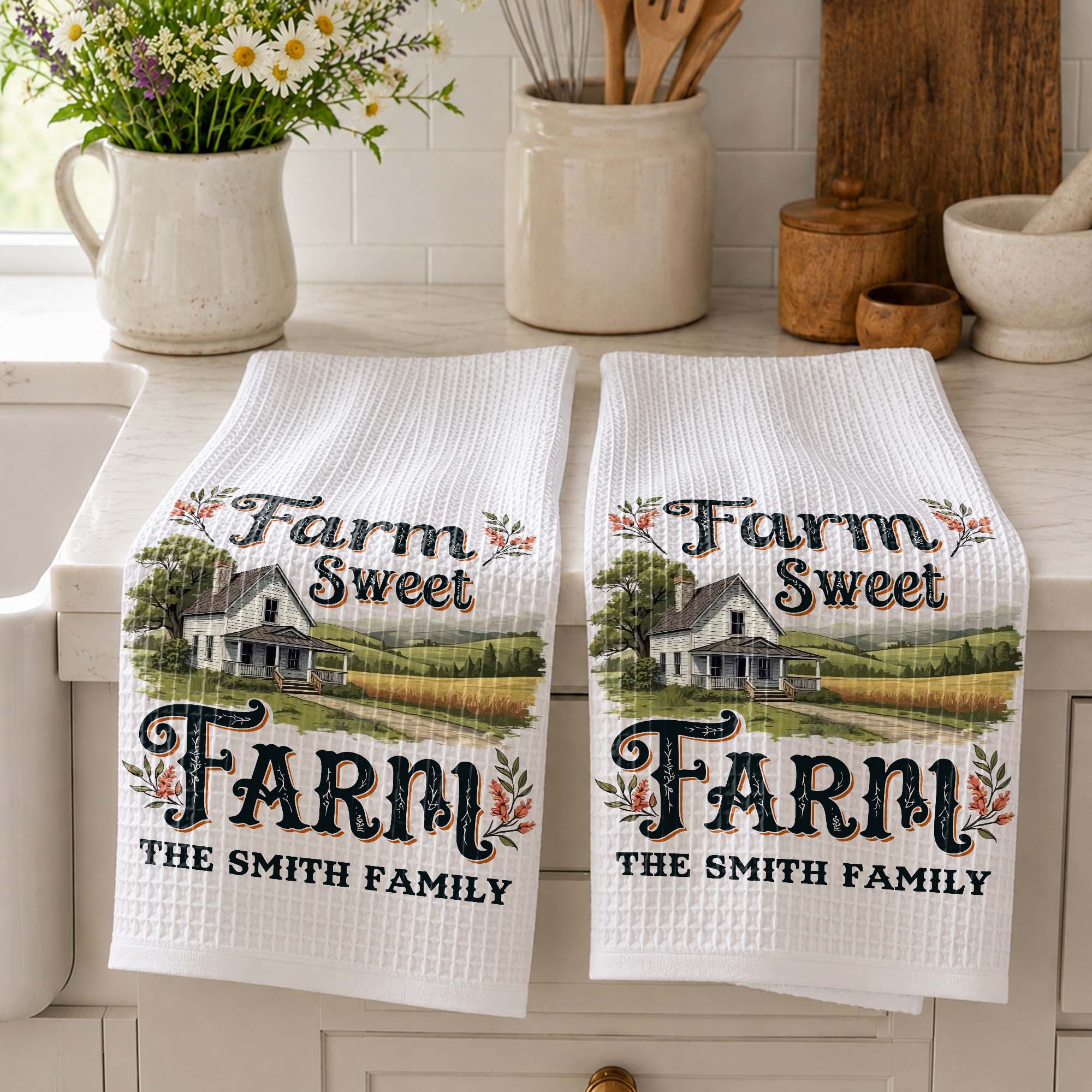 Personalized Kitchen Towel Farm Sweet Farm Family Decor Gift