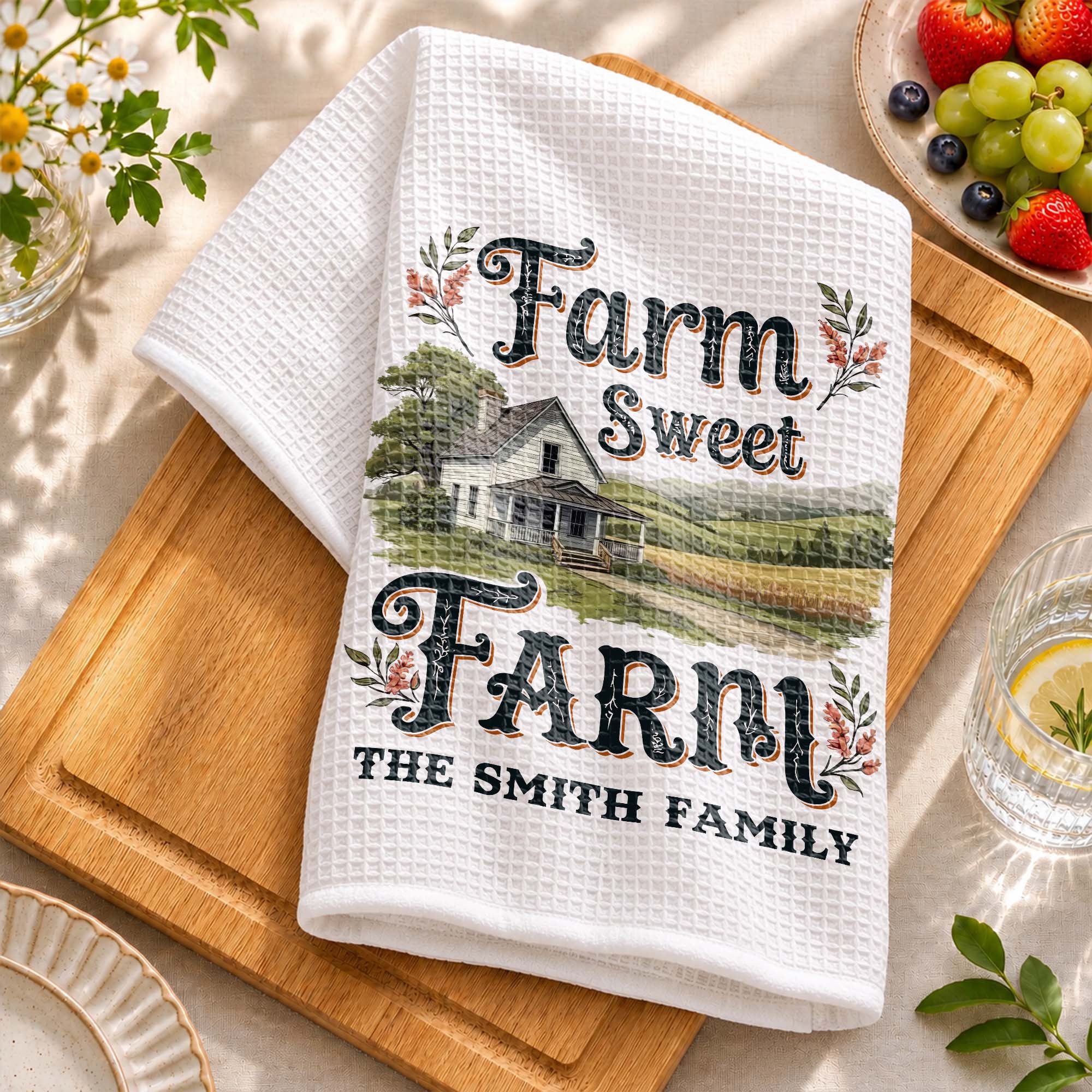 Personalized Kitchen Towel Farm Sweet Farm Family Decor Gift