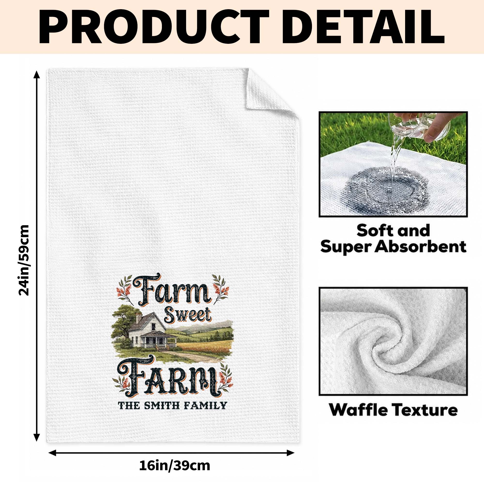 Personalized Kitchen Towel Farm Sweet Farm Family Decor Gift