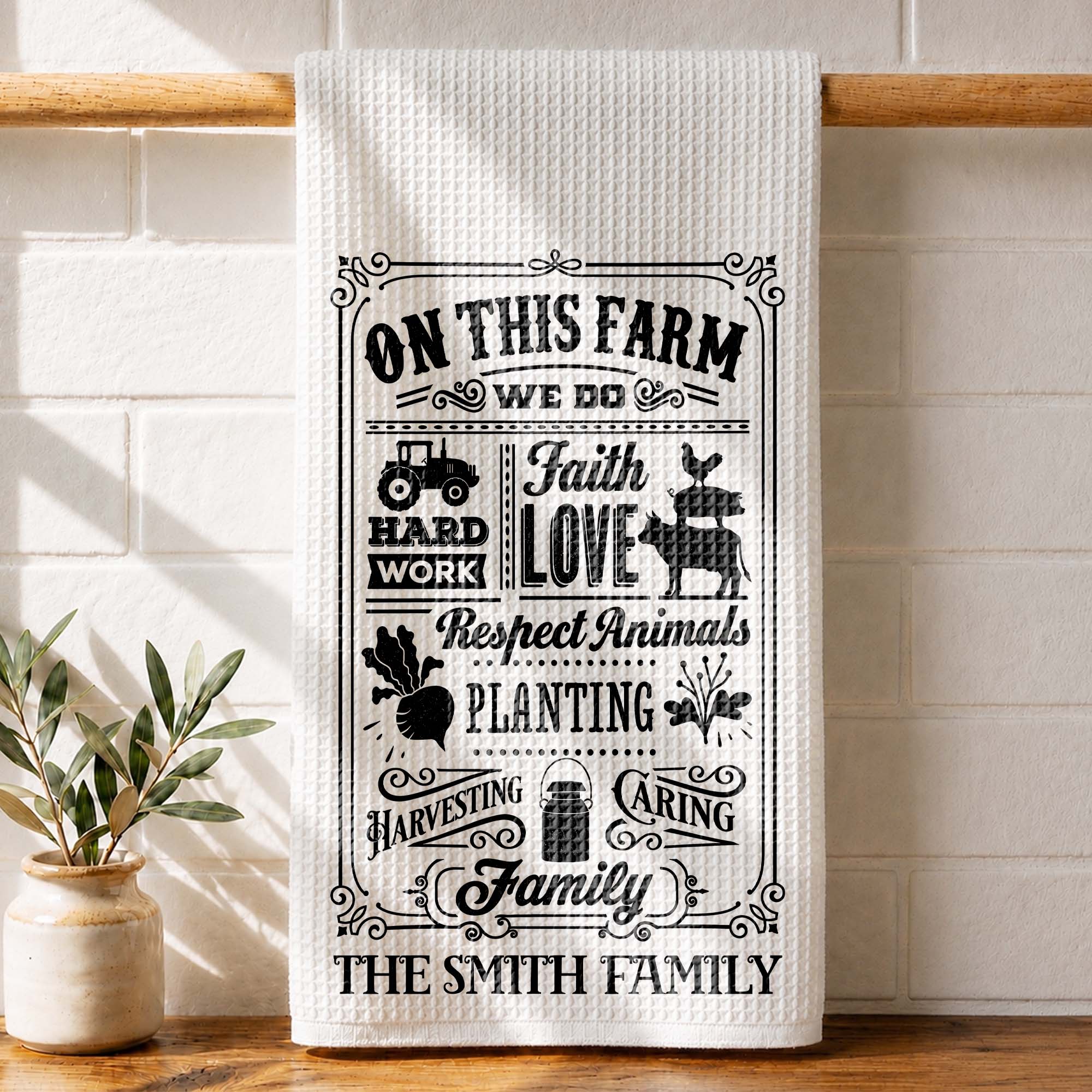 Personalized Farmhouse Kitchen Towel Custom Family Name Gift
