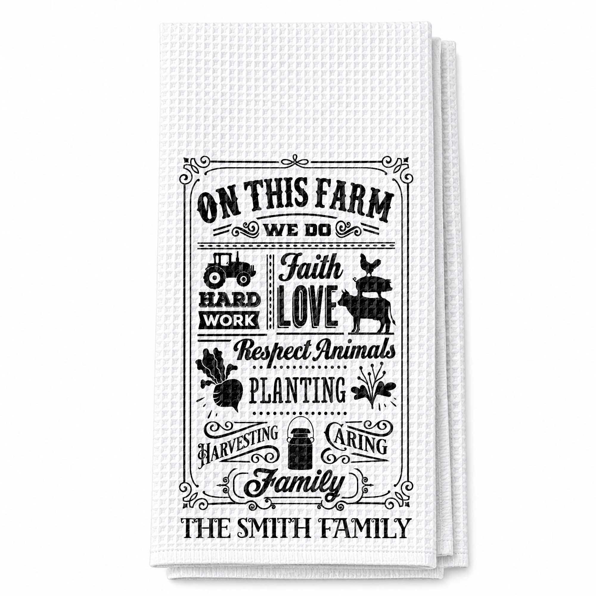 Personalized Farmhouse Kitchen Towel Custom Family Name Gift