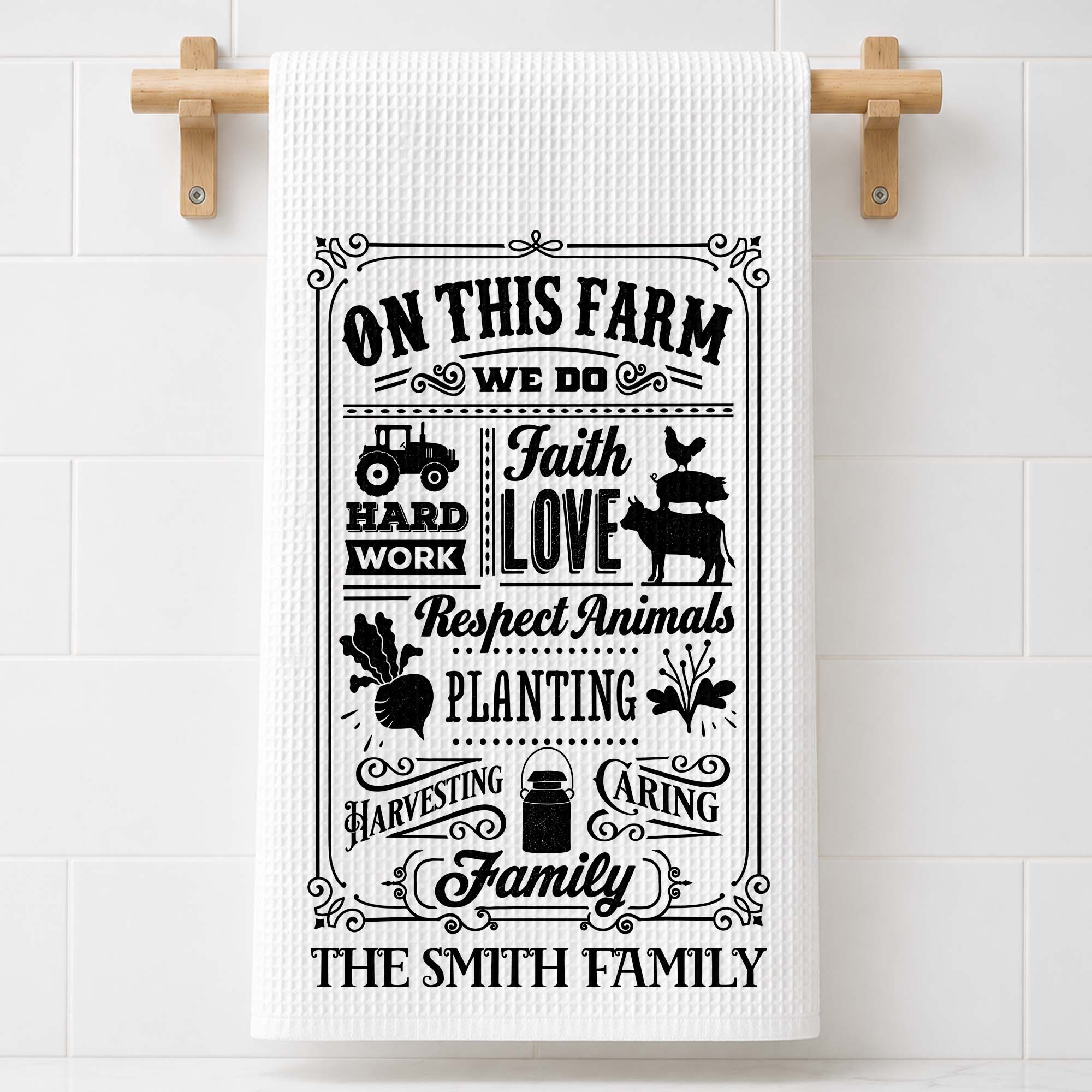 Personalized Farmhouse Kitchen Towel Custom Family Name Gift