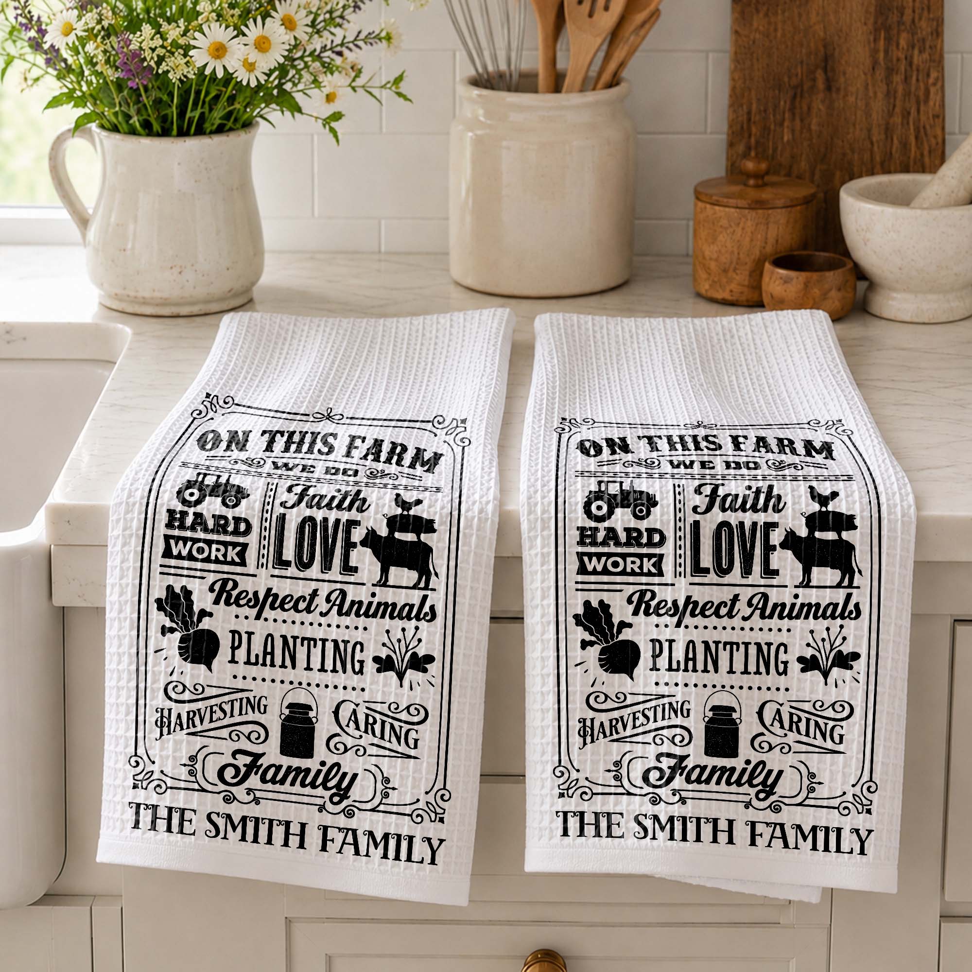 Personalized Farmhouse Kitchen Towel Custom Family Name Gift