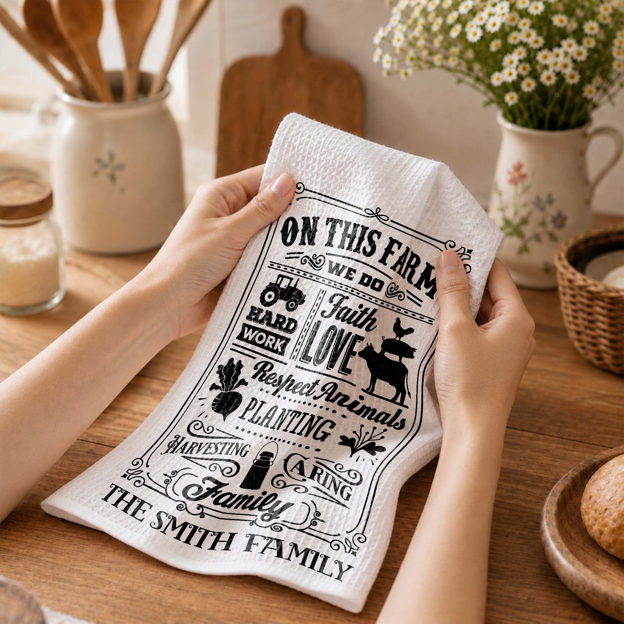 Personalized Farmhouse Kitchen Towel Custom Family Name Gift