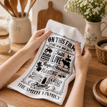 Load image into Gallery viewer, Personalized Farmhouse Kitchen Towel Custom Family Name Gift
