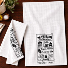 Load image into Gallery viewer, Personalized Farmhouse Kitchen Towel Custom Family Name Gift
