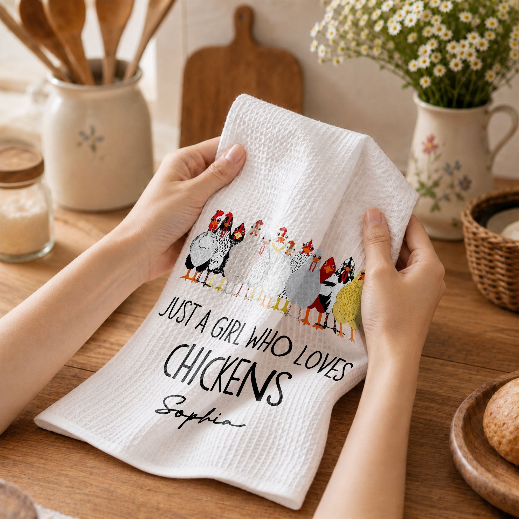 Personalized Kitchen Towel Custom Chickens Gift for Farm Lovers