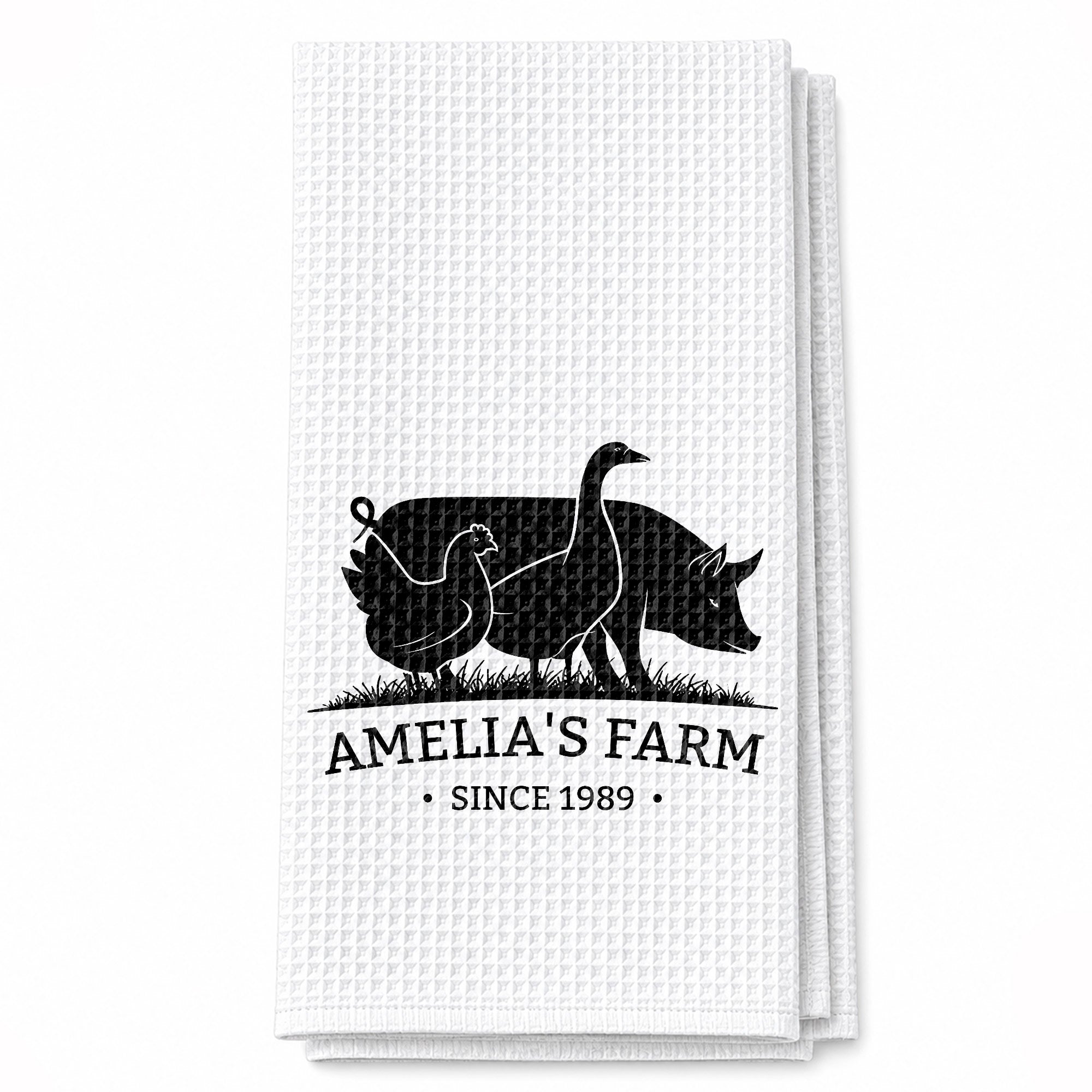 Personalized Farm Animal Kitchen Towel Custom Name Gift for Family