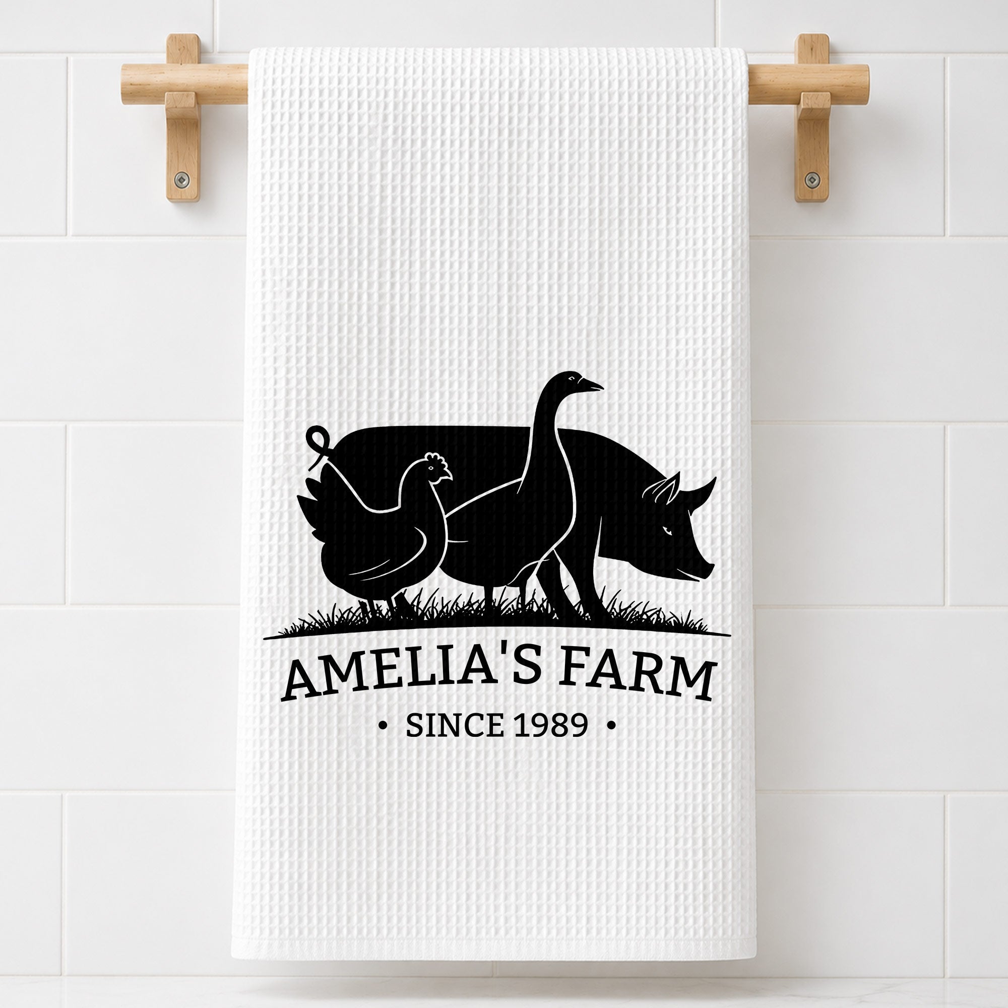 Personalized Farm Animal Kitchen Towel Custom Name Gift for Family