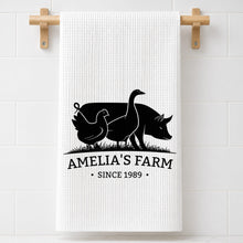 Load image into Gallery viewer, Personalized Farm Animal Kitchen Towel Custom Name Gift for Family
