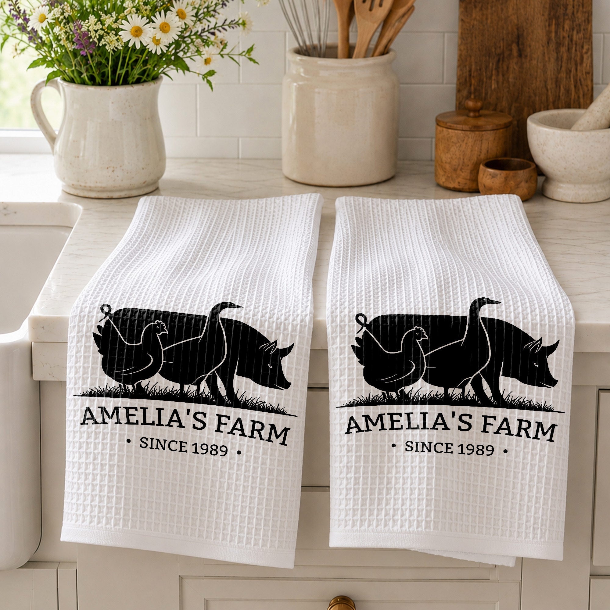 Personalized Farm Animal Kitchen Towel Custom Name Gift for Family