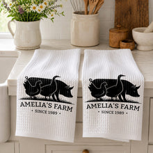Load image into Gallery viewer, Personalized Farm Animal Kitchen Towel Custom Name Gift for Family
