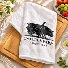 Load image into Gallery viewer, Personalized Farm Animal Kitchen Towel Custom Name Gift for Family
