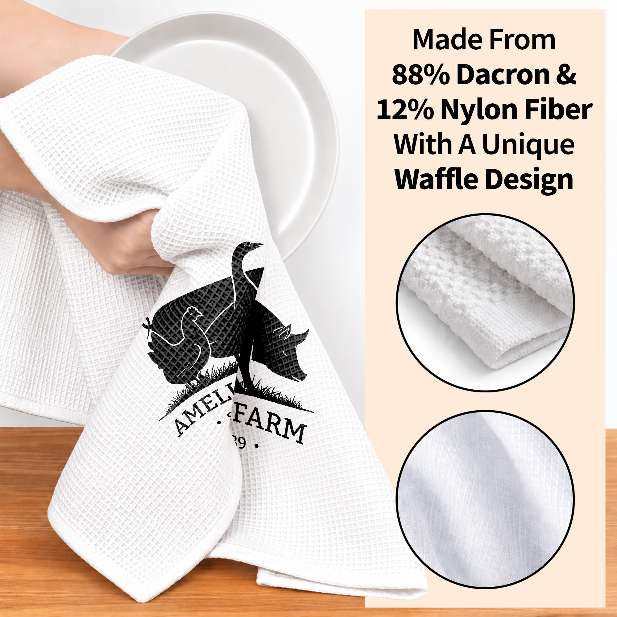 Personalized Farm Animal Kitchen Towel Custom Name Gift for Family