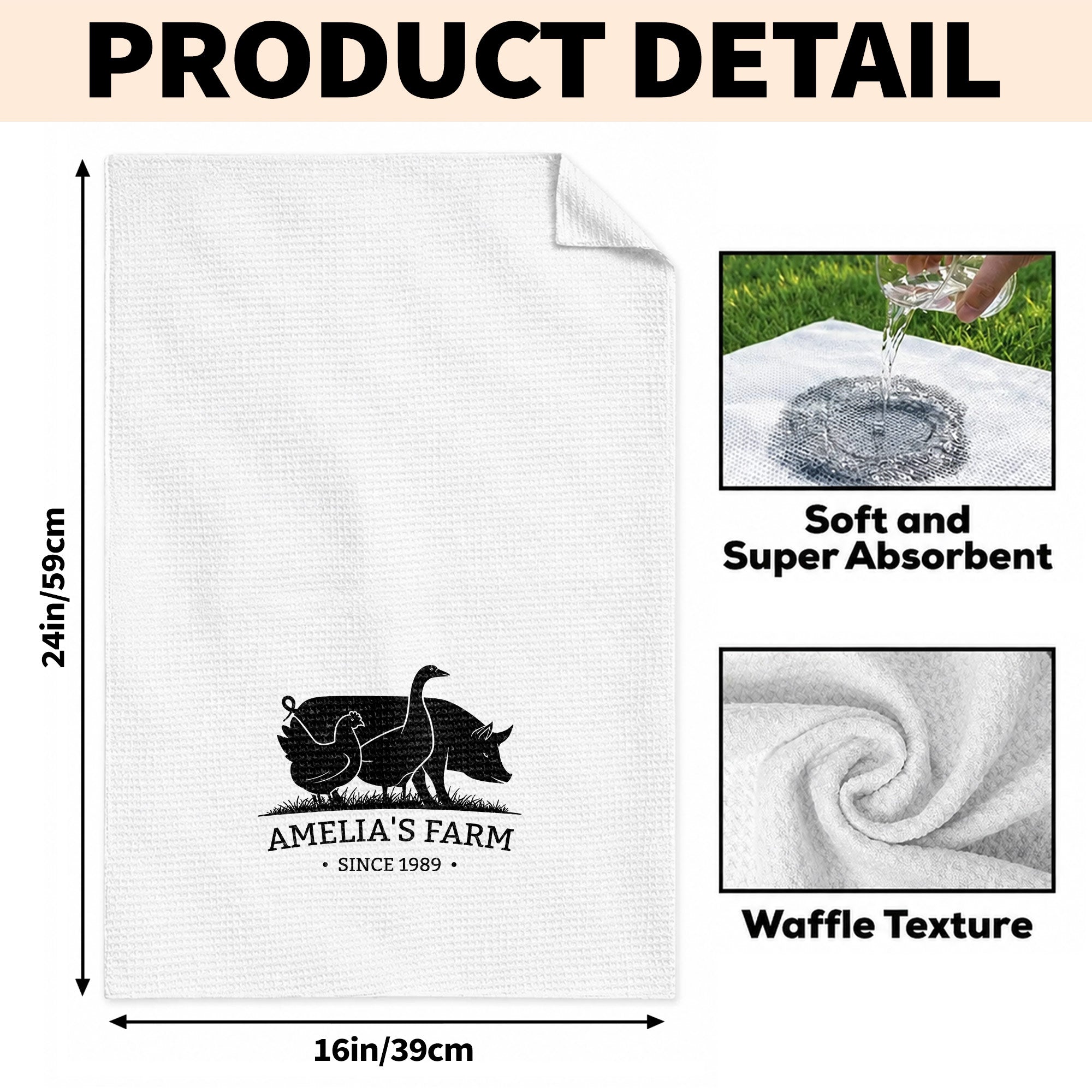 Personalized Farm Animal Kitchen Towel Custom Name Gift for Family