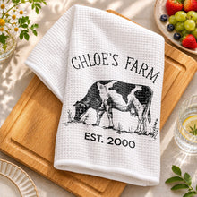 Load image into Gallery viewer, Personalized Farm Fresh Cow Sketch Kitchen Towel Gift for Mom
