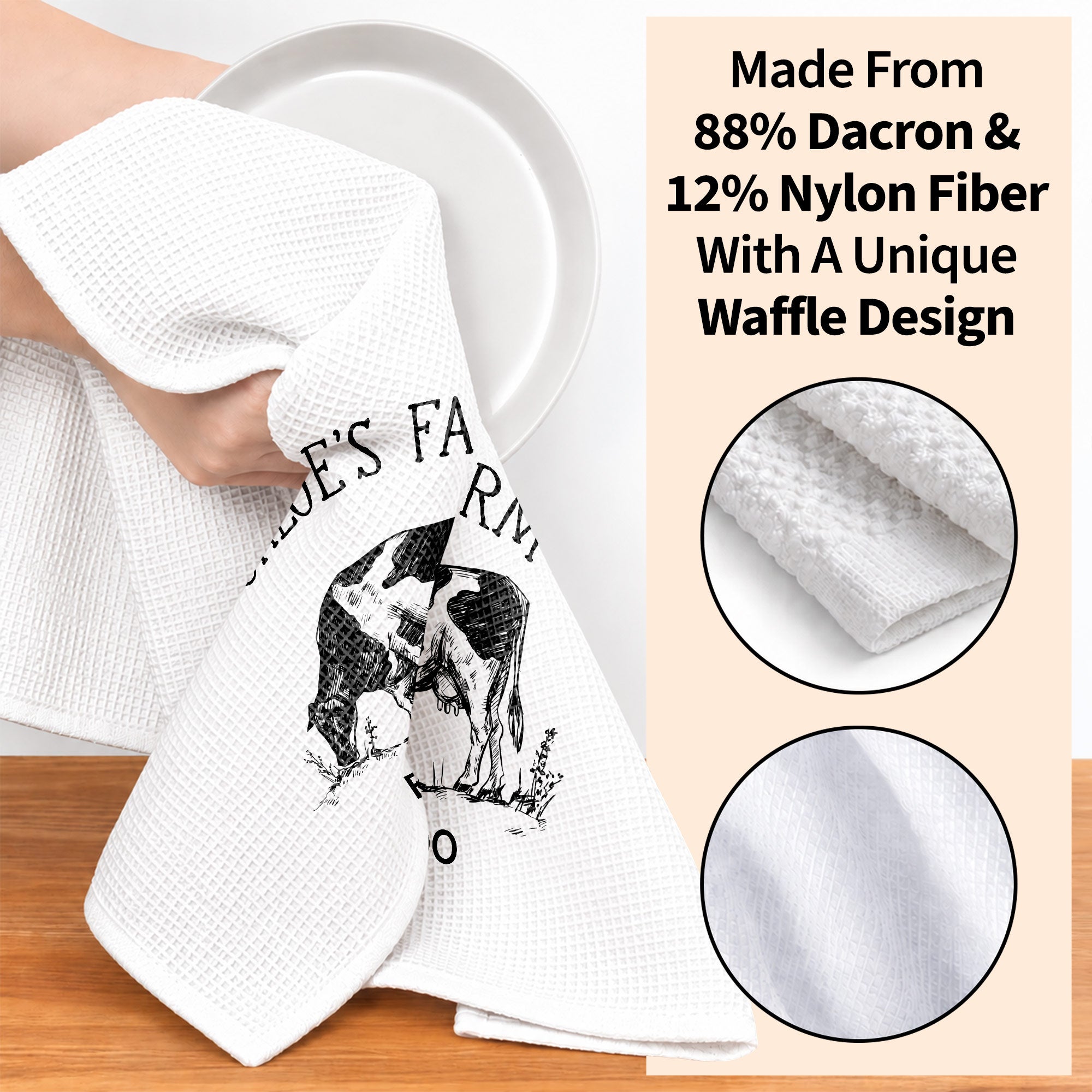 Personalized Farm Fresh Cow Sketch Kitchen Towel Gift for Mom