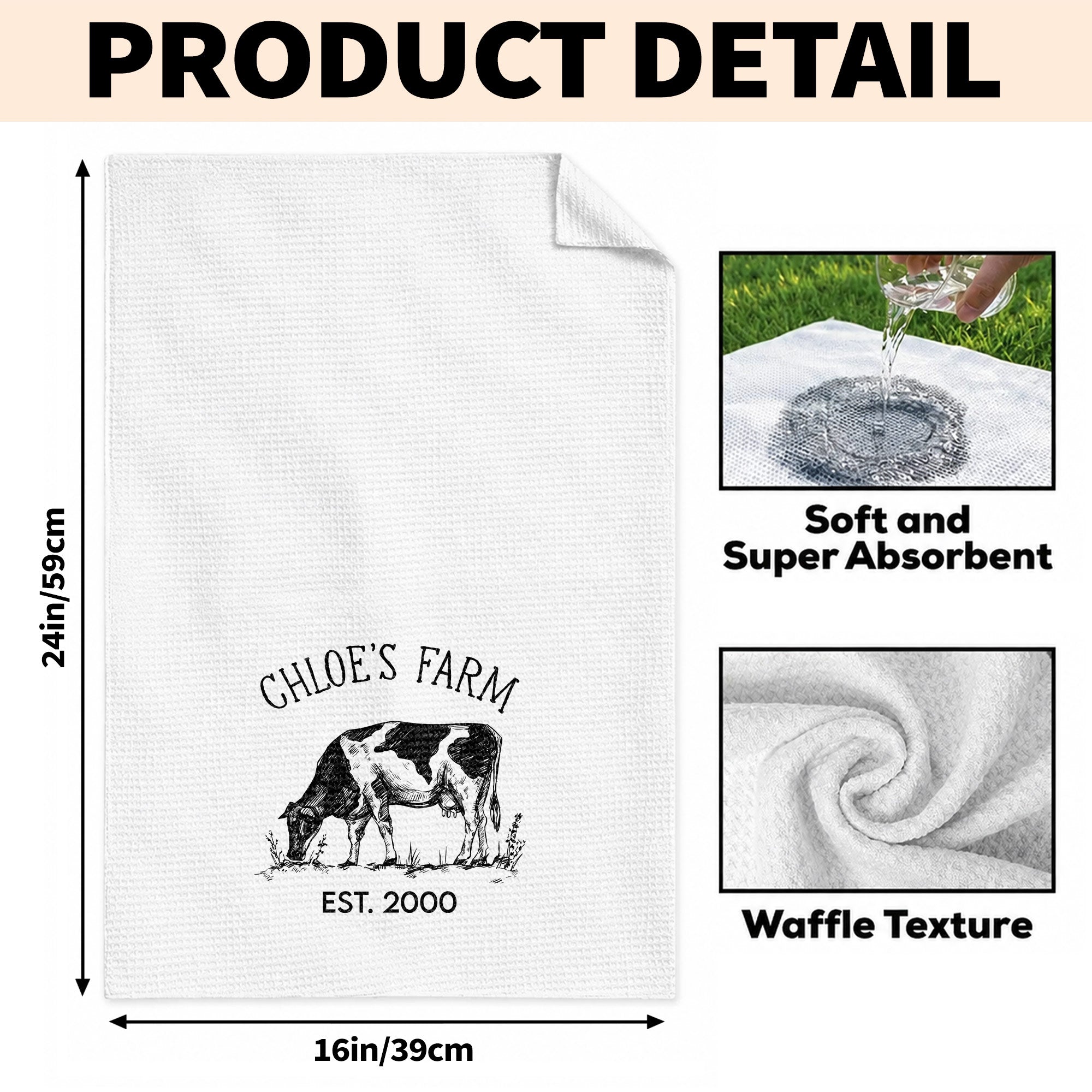 Personalized Farm Fresh Cow Sketch Kitchen Towel Gift for Mom