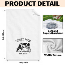 Load image into Gallery viewer, Personalized Farm Fresh Cow Sketch Kitchen Towel Gift for Mom
