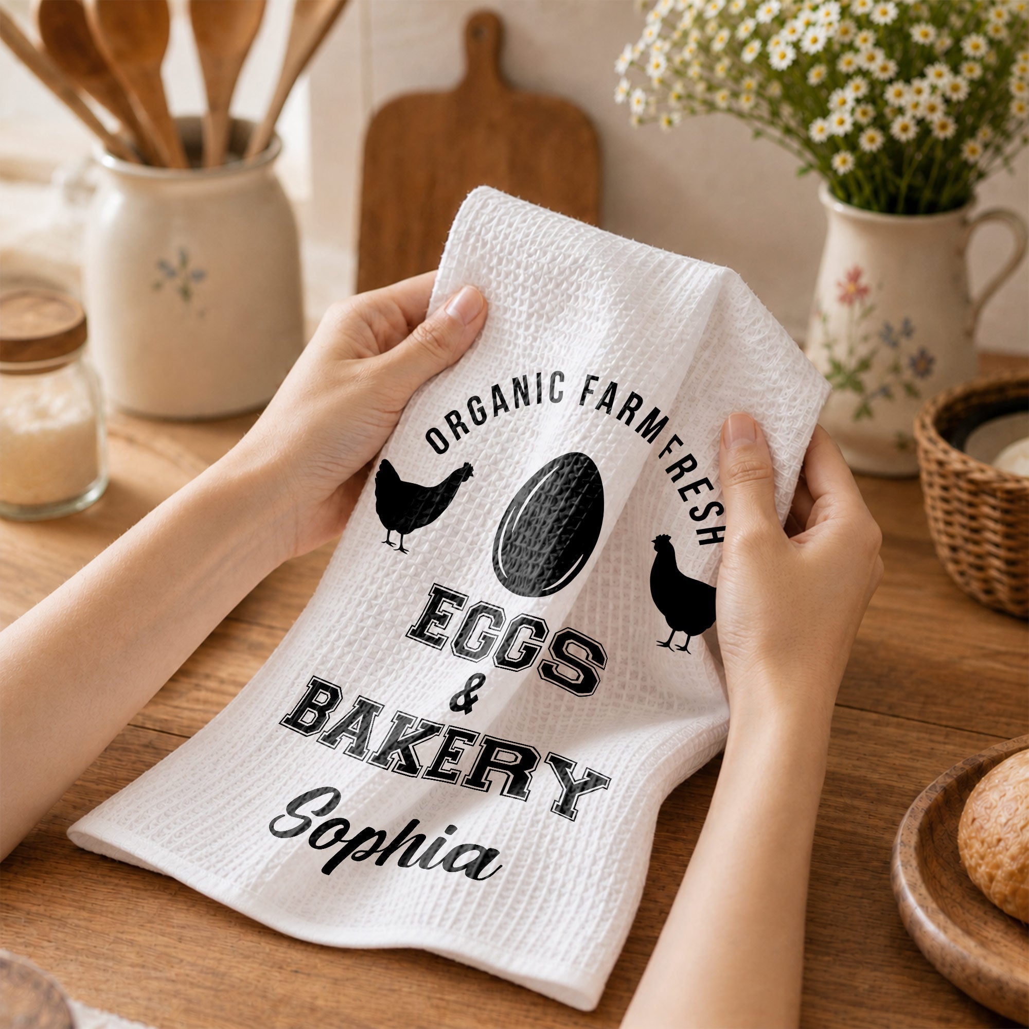 Personalized Kitchen Towel Custom Name Farm Fresh Eggs Gift