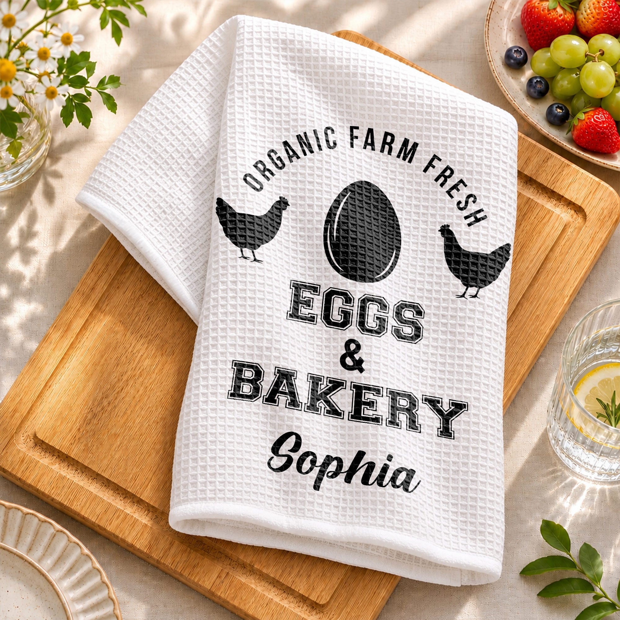 Personalized Kitchen Towel Custom Name Farm Fresh Eggs Gift