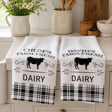 Load image into Gallery viewer, Personalized Farm Fresh Dairy Cow Kitchen Towel Custom Name Gift
