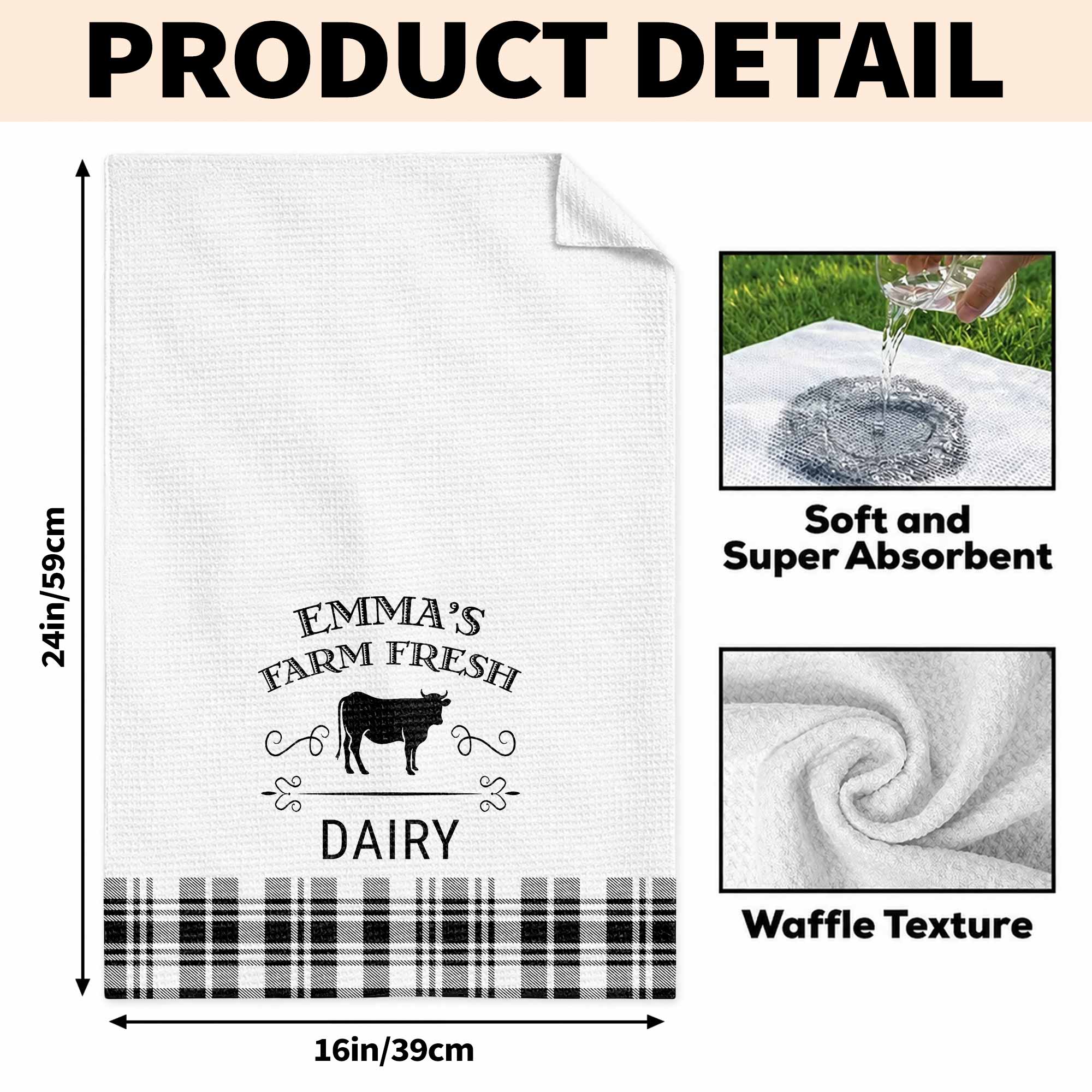 Personalized Farm Fresh Dairy Cow Kitchen Towel Custom Name Gift