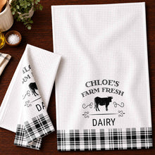 Load image into Gallery viewer, Personalized Farm Fresh Dairy Cow Kitchen Towel Custom Name Gift
