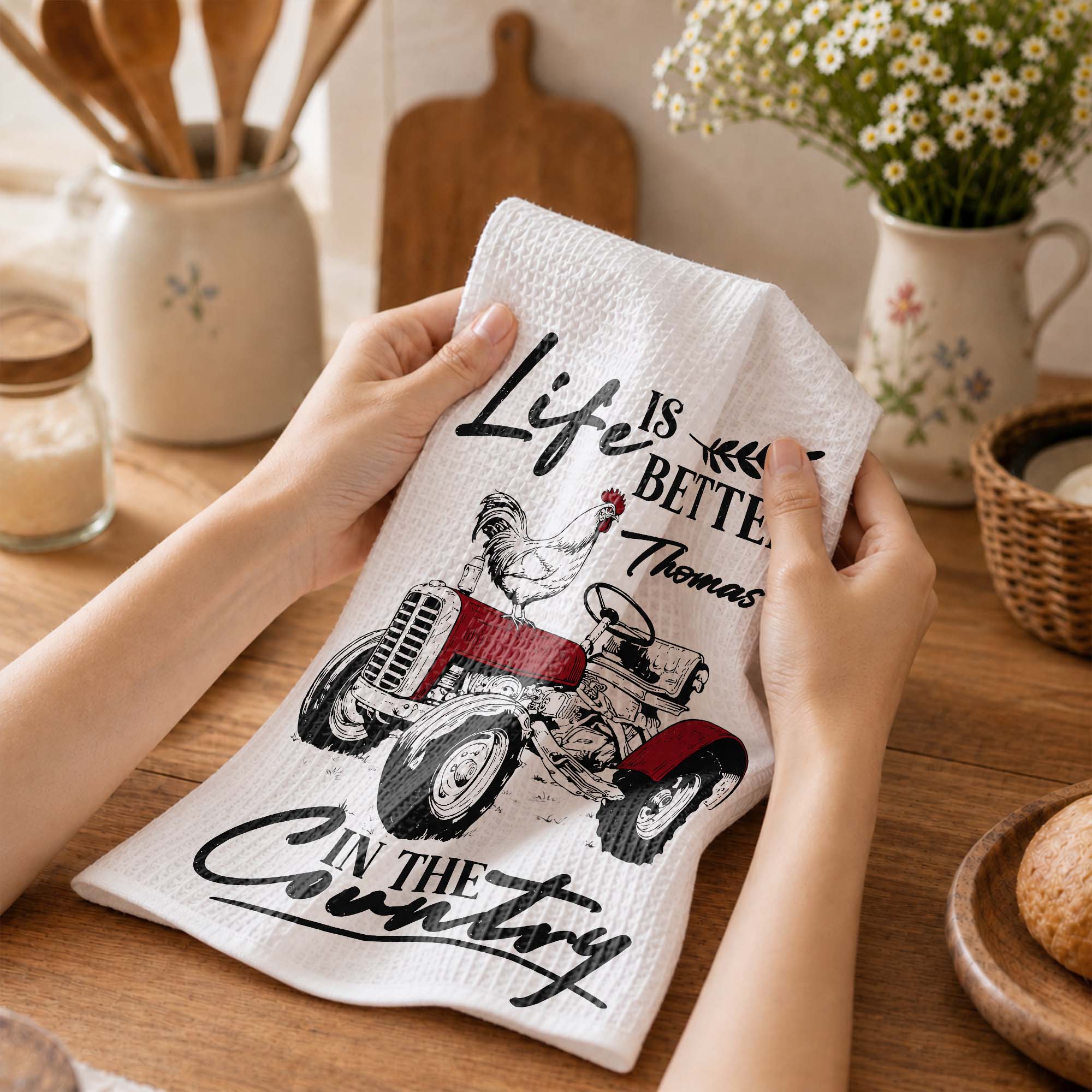 Personalized Kitchen Towel Life Is Better In The Country Farmhouse Gift for Dad