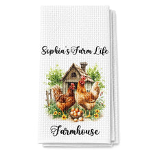 Load image into Gallery viewer, Personalized Farmhouse Kitchen Towel Custom Name Chickens Gift
