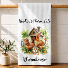Load image into Gallery viewer, Personalized Farmhouse Kitchen Towel Custom Name Chickens Gift
