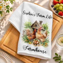 Load image into Gallery viewer, Personalized Farmhouse Kitchen Towel Custom Name Chickens Gift
