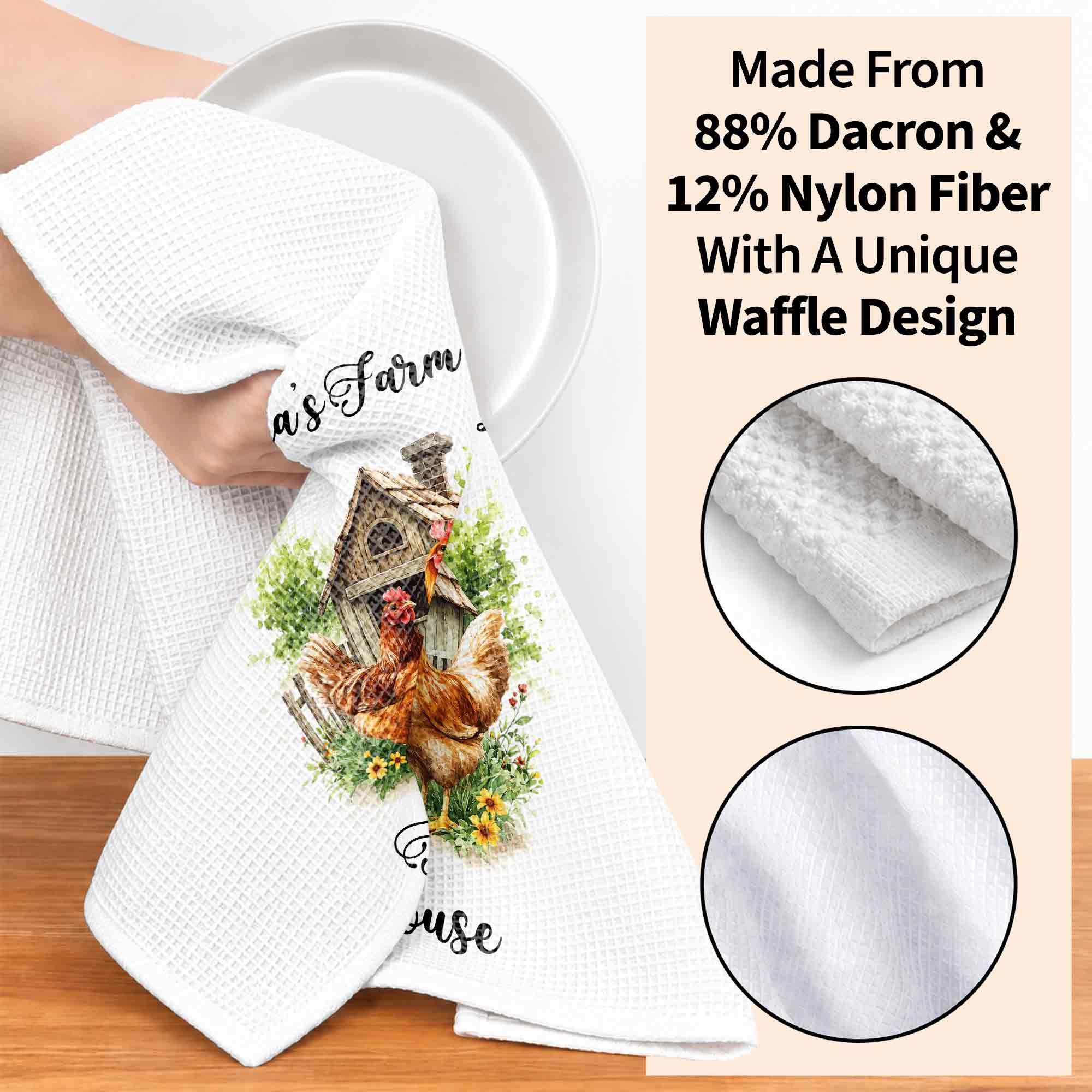 Personalized Farmhouse Kitchen Towel Custom Name Chickens Gift