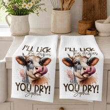 Load image into Gallery viewer, Personalized Kitchen Towel Funny Highland Cow Gift for Farm Lover
