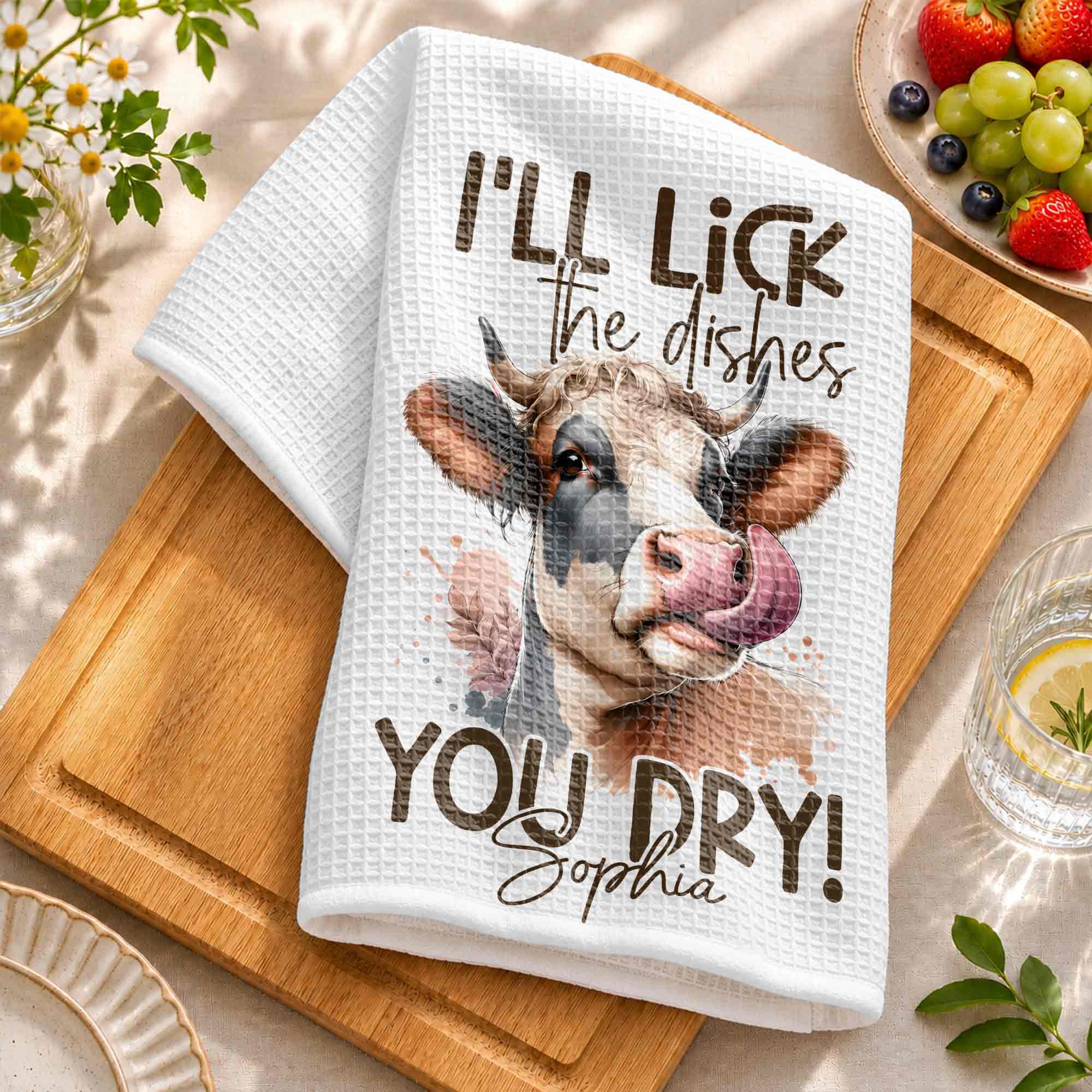 Personalized Kitchen Towel Funny Highland Cow Gift for Farm Lover