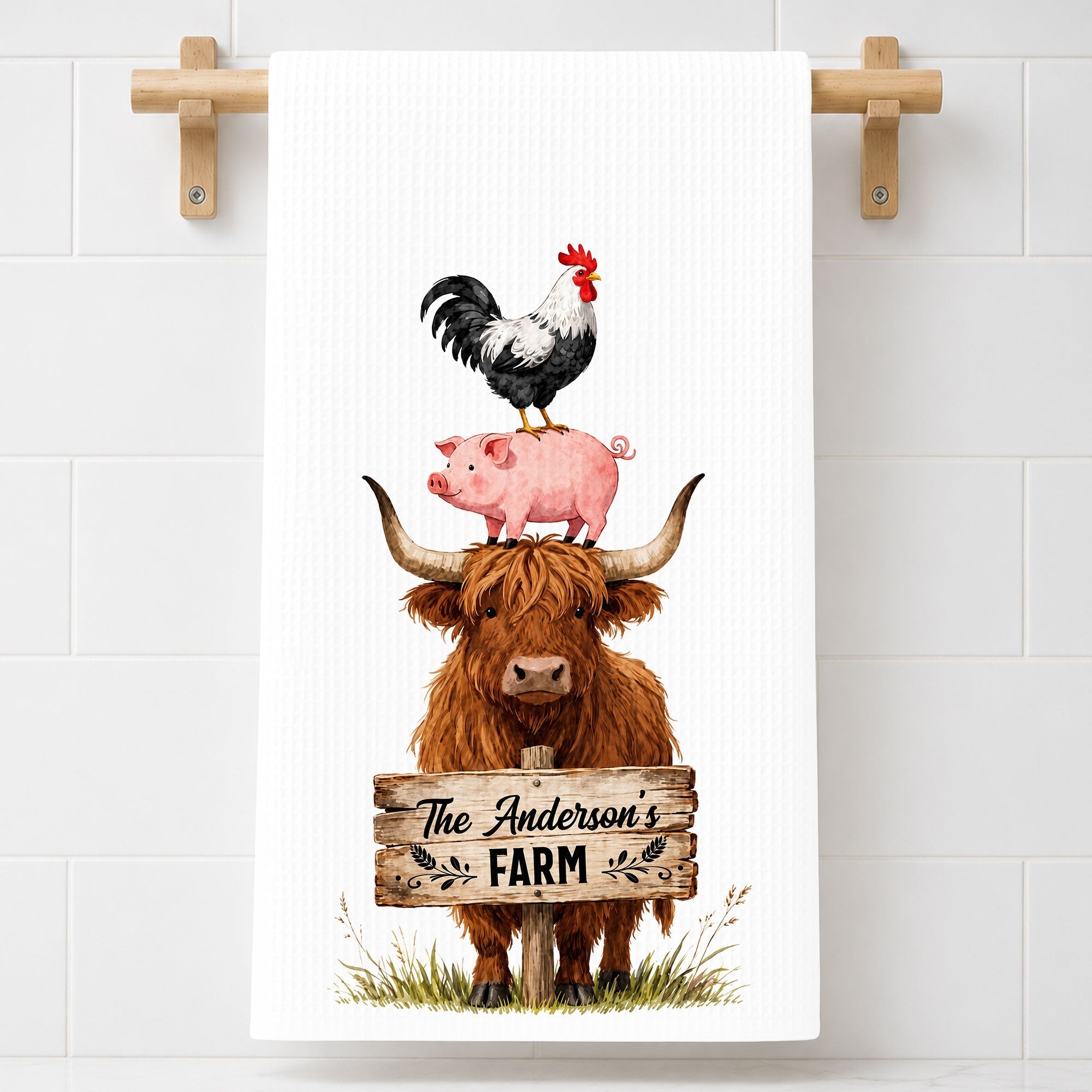 Personalized Farm Kitchen Towel Custom Family Name Gift