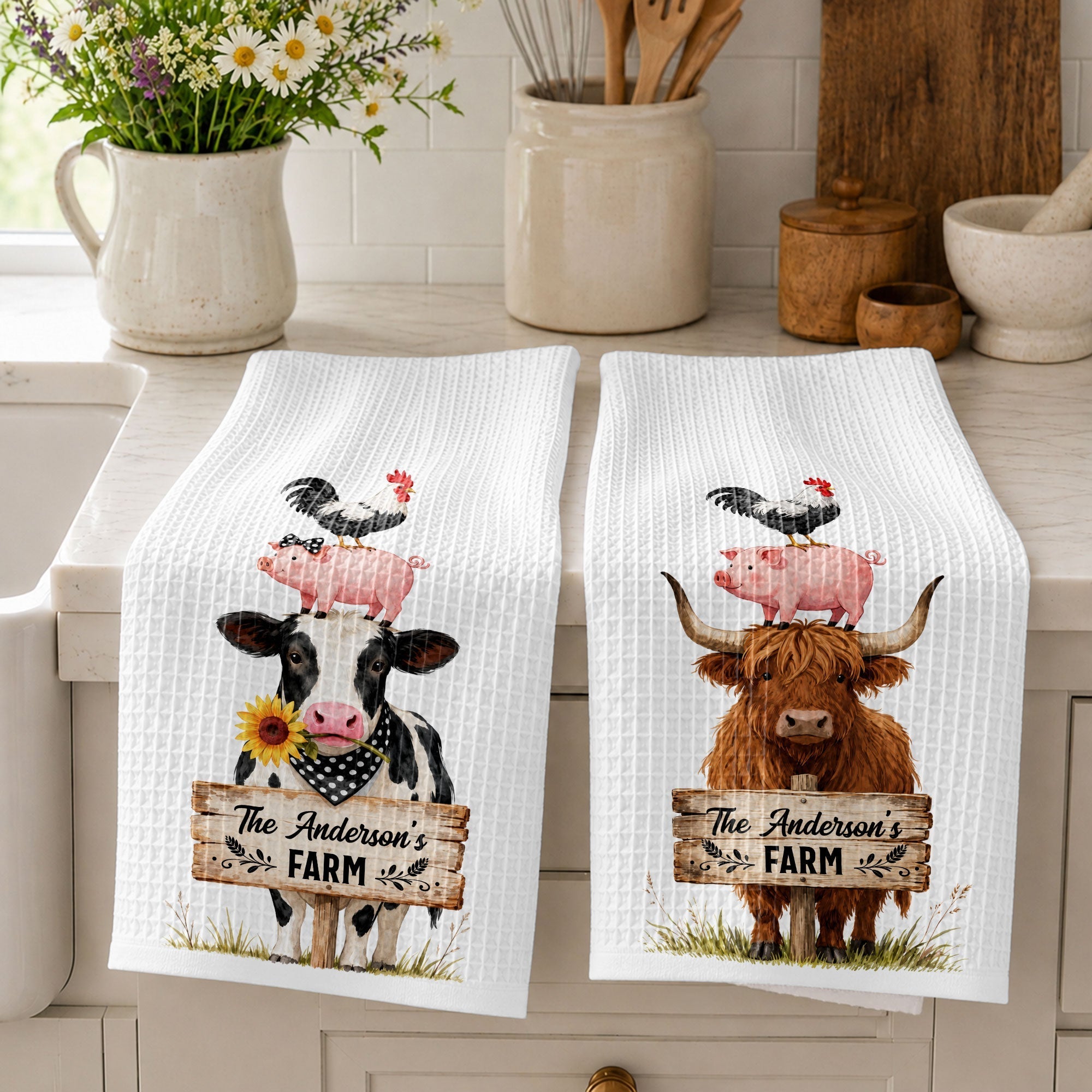 Personalized Farm Kitchen Towel Custom Family Name Gift